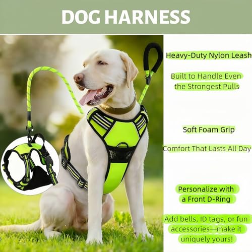 Reflective No Pull Dog Harness with 5ft Leash – Adjustable Padded Vest for Small Medium Large Dogs, Front & Back Clip, Easy Control Handle, Night Safety Walking Set (Black, L) - color: Black, size: L