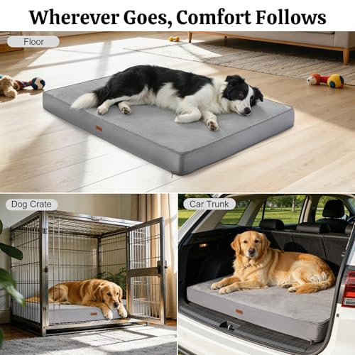 Orthopedic Dog Bed, 44" x 32" Dog Beds Large Sized, Waterproof Pet Mat, Big Pet Mattress Pad with Removable Washable Soft Plush Cover, Egg Crate Foam, Anti-Slip Bottom, Grey - color: Warm Grey