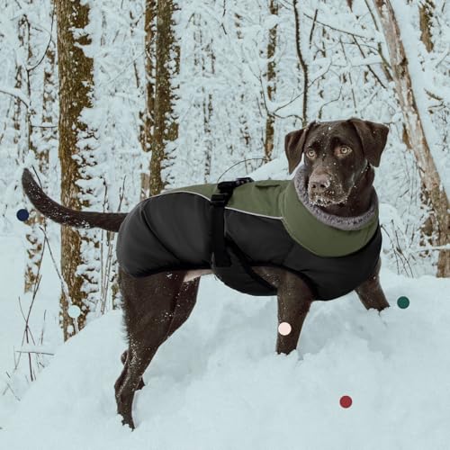 IECOii Extra Warm Reflective Adjustable Dog Jacket - Fleece Turtleneck Winter Coat for Small to Extra Large Dogs - color: Army Green, size: Large(Chest:20.9-24.4 in)
