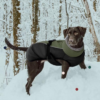 IECOii Extra Warm Reflective Adjustable Dog Jacket - Fleece Turtleneck Winter Coat for Small to Extra Large Dogs - color: Army Green, size: Large(Chest:20.9-24.4 in)