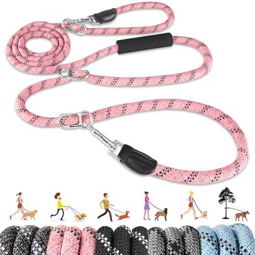 Lukovee Hands Free Dog Leash, 10FT Adjustable Training Lead 1/2 Inch Nylon Heavy Duty Lead No Pull for Large Medium Dogs, Tangle Free Reflective Waist-Leash for Walking Running, Pink - color: Pink
