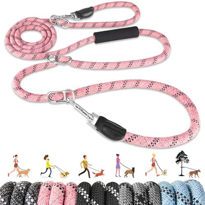 Lukovee Hands Free Dog Leash, 10FT Adjustable Training Lead 1/2 Inch Nylon Heavy Duty Lead No Pull for Large Medium Dogs, Tangle Free Reflective Waist-Leash for Walking Running, Pink - color: Pink