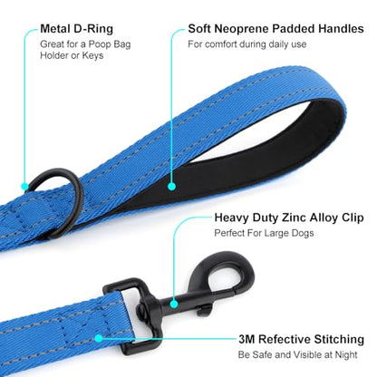 Heavy Duty Double Handle Dog Leash 6 ft Long for Total Control, Padded 2 Handle, Reflective Training Lead for Medium Large Dogs (Navy Blue, 6 FT) - color: Navy Blue