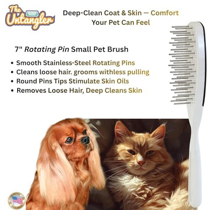 Pet Brush with Rotating Stainless Steel Teeth for Pain-Free Brushing and Cleaning