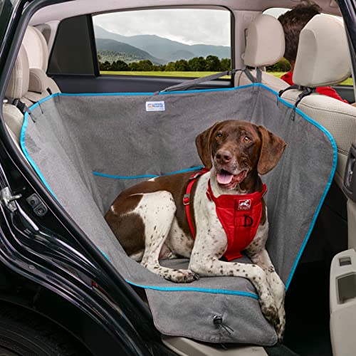 Kurgo Wander Dog Hammock Style Seat Cover, 27.5" Wide, Heather Charcoal Grey, Model:K01783 & Direct to seat Belt Tether for Dogs, Blue