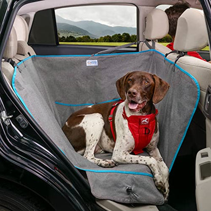 Kurgo Wander Dog Hammock Style Seat Cover, 27.5" Wide, Heather Charcoal Grey, Model:K01783 & Direct to seat Belt Tether for Dogs, Blue