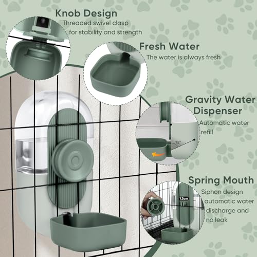 Lemtrflo 28oz Hanging Automatic Water Dispenser，Rabbit Water Bottle,Bunny Guinea Pig Ferret Water Bowl for Cage,Suitable for Small Animal Puppies(Cage Grid Spacing Over 1.2'') (Green) - color: Green