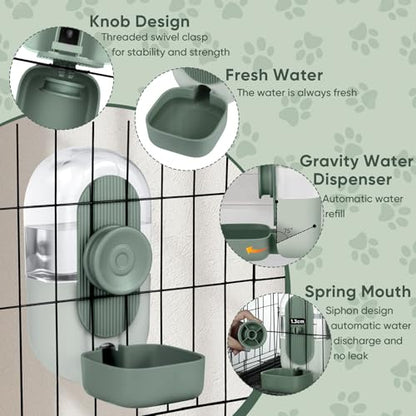 Lemtrflo 28oz Hanging Automatic Water Dispenser，Rabbit Water Bottle,Bunny Guinea Pig Ferret Water Bowl for Cage,Suitable for Small Animal Puppies(Cage Grid Spacing Over 1.2'') (Green) - color: Green