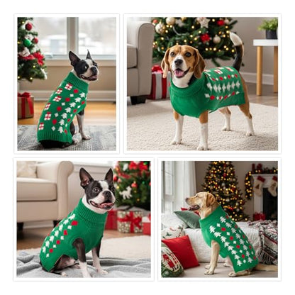Christmas Dog Sweater Pet Christmas Knitwear Warm Dog Turtleneck Sweater with Xmas Trees Patterns Pet Winter Warm Clothes Knitted Shirt Hoodie for Small Medium Large Dogs S - size: Small
