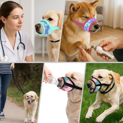 Dog Muzzle with Escape-Proof Elastic Neck Collar, Soft Breathable Air Mesh Mouth Cover Stops Biting Barking Chewing Allows Drinking Panting, Adjustable Muzzle for Small Medium Large Dogs - color: Black/Gray, size: S