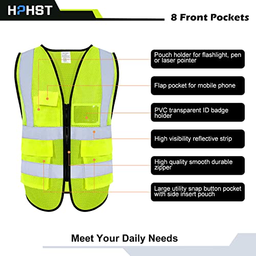 5 Pockets High Visibility Reflective Safety Vest,Zipper Front, Meets ANSI/ISEA Standards - color: Yellow-mesh, size: X-Large