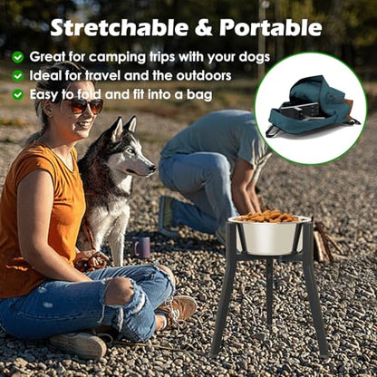 Elevated Dog Bowl Stand for Large Dogs, Adjustable Height & Width,Single Raised Dog Food Water Holder,Bowl Not Included - color: Black, 12.9-18.9H-Square, size: Height: 12.9-18.9", Width: 8.3-12.6"