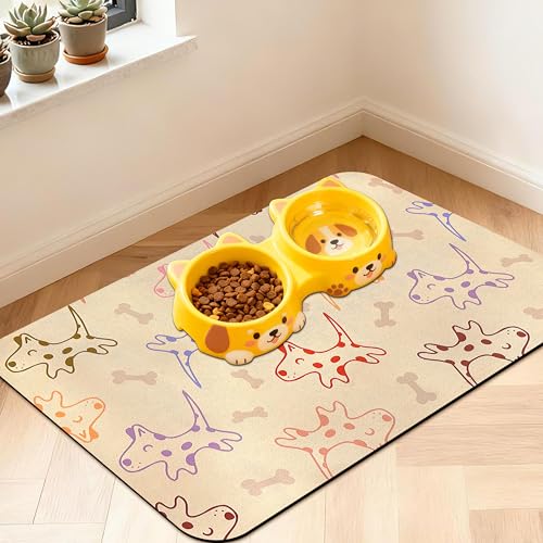 Pet Feeding Mat for Floors Waterproof Dog Mat for Food and Water Absorbent Quick Dry Non Slip mat for Cat Bowls - color: Yellow, size: 24"L x 16"W