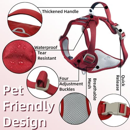 No Pull Dog Harness Front Clip Heavy Duty Reflective Easy Control Handle for Small Medium Large Dog (Red, L) - color: Red, size: L