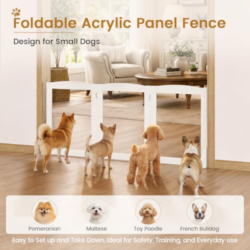 Snughome Clear Freestanding Dog Gate Indoor, 23.62’’H Acrylic Transparent Pet Gate for Dogs & Puppies, Foldable No Drill Pet Barrier, Adjustable Room Divider Fence for Doorway, Stairs, 3 Panel - size: 3 Panel-23.62" H