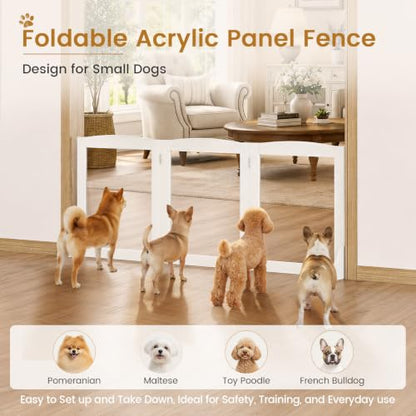 Snughome Clear Freestanding Dog Gate Indoor, 23.62’’H Acrylic Transparent Pet Gate for Dogs & Puppies, Foldable No Drill Pet Barrier, Adjustable Room Divider Fence for Doorway, Stairs, 3 Panel - size: 3 Panel-23.62" H