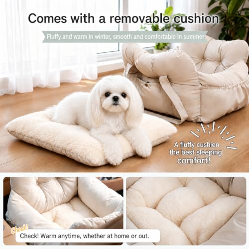 Pet Car Seat Box, Dog Booster Car Seat for Small Dogs Up to 25 lbs, Anti-Escape Safety Leash, Waterproof Washable Cover, Travel Carrier Bed
