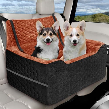 Dog Car Seat for Medium/Large Dog Booster Seat Under 60 lbs or 2 Small Dogs, Multi-Functional Pet Car Seat with Thick Cushion, 2 Safety Leashes (Black/Red Brown, Medium) - color: Black/Red Brown