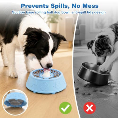 Dog Lick Bowl with Rolling Ball, Slow Feeder Dog Bowls for Food-Grade Silicone Anti-Slip, Bone Broth and Yogurt Puzzle Feeder for Large Medium Puppy Pet & Cats Helps Protect the Stomach - color: Blue