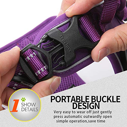 JUXZH Truelove No Pull Dog Harness with Easy Control Handle and 2 Leash Attachments,Reflective Adjustable Pet Vest - color: purple, size: Large (Pack of 1)