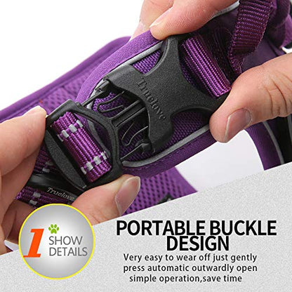 JUXZH Truelove No Pull Dog Harness with Easy Control Handle and 2 Leash Attachments,Reflective Adjustable Pet Vest - color: purple, size: Medium (Pack of 1)