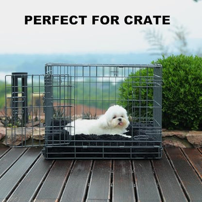 Bedfolks Plush Dog Crate Pad, Washable Dog Kennel Bed, Faux Fur, 17"x12", Black - color: Solid Black, size: XX-Small(17x12'')