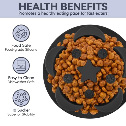 Slow Feeder Dog Bowls Insert, Soft Silicone Dog Slow Feeding Insert with 10 Upgraded Suction Cups, 5.8" ×1.6" Compatible with Regular Dogs Bowls（Black） - color: Balck, size: 5.8"x1.6"