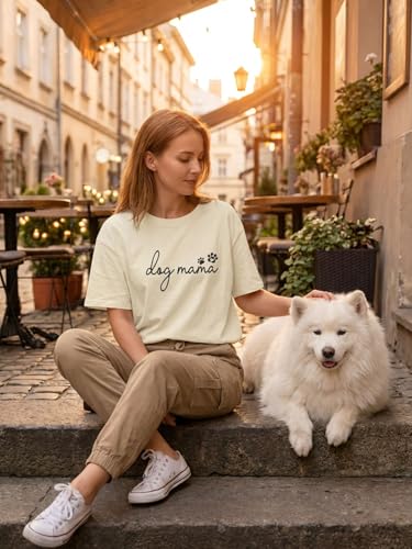 YHHR Mama Shirt Dog Mom Shirt Funny Dog Paw Graphic Letter Tee Shirts with Pockets Pets Lover Short Sleeve Tops - color: Apricota, size: Medium