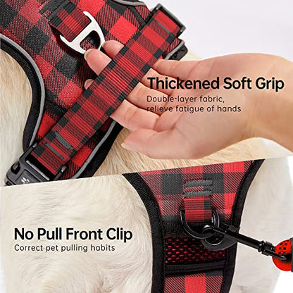 NESTROAD No Pull Dog Harness with Leash, Reflective No Choke Pet Vest Harness,Adjustable Soft Padded Dog Harness with Easy Control Handle for Small Dogs(Checkered Red,Small) - color: Checkered Red, size: 【S】neck 11-15" chest 15-21"