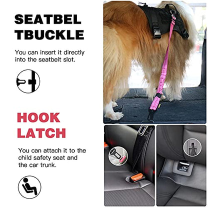 AUBELL Dog Seat Belt for Car,2 Pack Set 3-in-1 Adjustable Reflective Bungee Heavy Duty Dog Car Harness Tether with Clip Hook Latch & Buckle,Swivel Zinc Alloy Carabiner,Black+Hotpink - color: Set Black+Hotpink