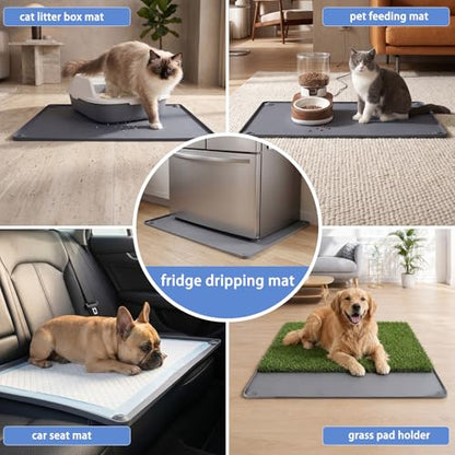 Pee Pad Holder for Dogs, 24" x 24" Thick Silicone Puppy Pad Holder with Wall Hanging Hook, Non-Slip Rubber Mat with Fixed Buttons for Floor Protection, Versatile Pee Pad Tray for Indoor Potty Training