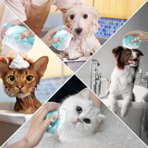HEALTHYPAWS 2PCS Dog Grooming Brush Set | Pet Bath Hair Remover Glove with Adjustable Ring Handle for Short & Long Hair