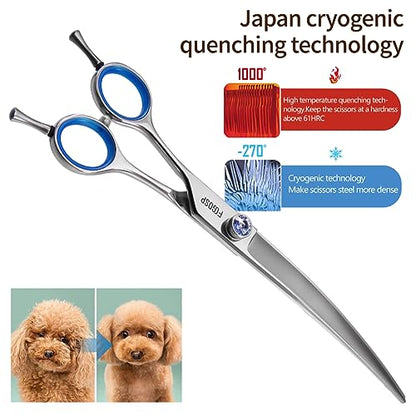Left Handed Curved Scissors for Dog Grooming Professional 8 inch Long Downward Curved Shears Grooming for Poodle Large Dogs Pet 30°Japanese 440C Stainless Steel (8.0 curved) - size: 8.0 inch, style: Curved Shears