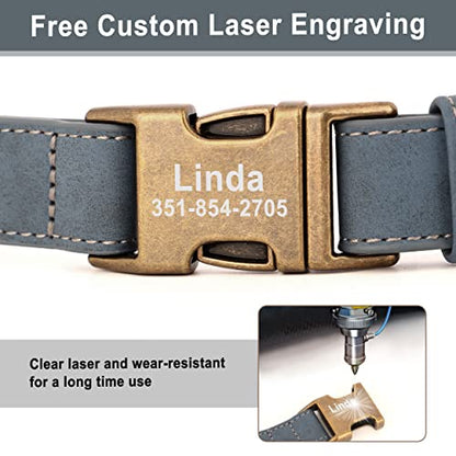 Personalized Dog Collars for Medium Dogs, Custom Soft PU Leather Dog Collar with Engraved ID Name and Number, Adjustable & Durable Pet Collars with Quick Release Metal Buckle,M(13-21") - color: Jade Blue-Engraving, size: Medium: Fit 13-21" Neck