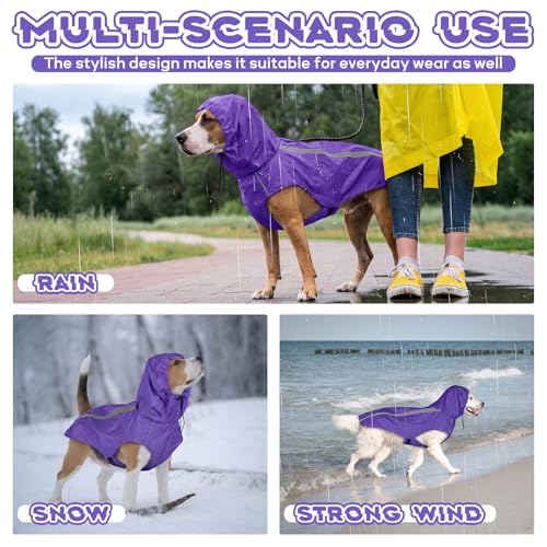Dog Raincoat with Reflective Strip Hoodie, Waterproof Dog Raincoats, Adjustable Lightweight Hooded Poncho Dog Rain Jacket, Snowproof Windproof Clothes, Dog Raincoat for Large Dogs - color: Purple, size: XXL