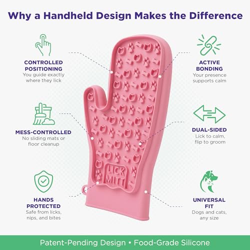 Lixy Pet LickMitt – Dual-Sided Calming & Grooming Mitt for Dogs and Cats – Human-Held Silicone Treat Mitt for Anxiety Relief, Bonding & Shedding – BPA-Free, Food-Grade, Easy Clean – Pink - color: Pink