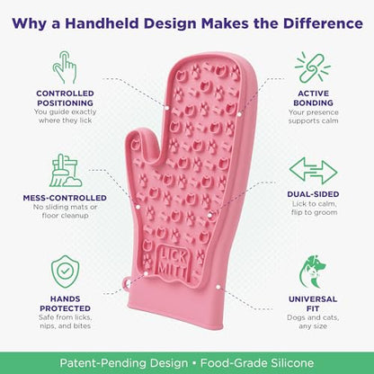 Lixy Pet LickMitt – Dual-Sided Calming & Grooming Mitt for Dogs and Cats – Human-Held Silicone Treat Mitt for Anxiety Relief, Bonding & Shedding – BPA-Free, Food-Grade, Easy Clean – Pink - color: Pink