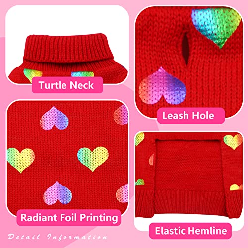 KYEESE Valentines Dog Sweater, Soft Turtleneck Small Dog Sweater, Comfy Dogs Coat with Leash Hole, Warm Pet Clothes with Heart Sequined Printing, Stretchy Pullover Pet Sweaters for Small Dogs, L - color: 2# Heart (Red), size: Large (11-19lbs)