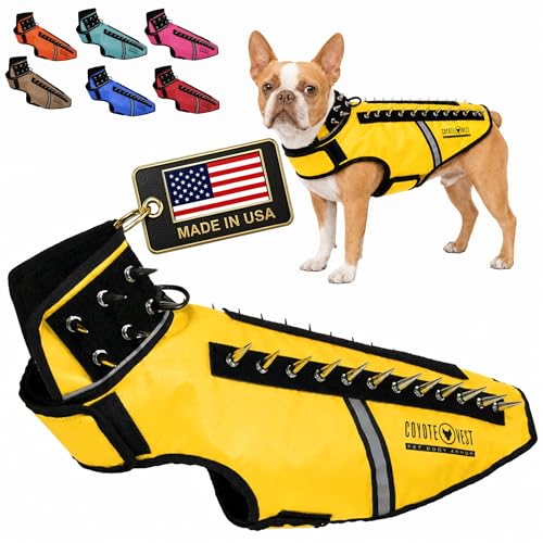 CoyoteVest SpikeVest Dog Harness | Stab-Resistant Protective Vest | Coyote Vest for Dogs | Defends Against Coyotes, Dogs, Birds of Prey | Reflective Safety, Made in USA (M-Yellow) - color: Yellow, size: Medium