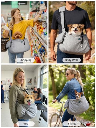 Ownpets Pet Sling Carrier, Fits 15 to 25lbs Extra-Large Dog/Cat Sling Carrier Reversible and Hands-Free Dog Bag with Adjustable Strap and Pocket Shoulder Pad for Outdoor Travel Hiking - color: Grey