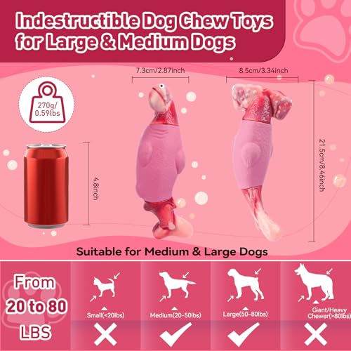 BIKIISEN Dog Toys for Aggressive Chewers, Interactive Dog Chew Toy for Large Dogs, Indestructible Squeaky Toys to Keep Them Busy, Tough Toy for Medium/Large Breed Dogs Pink - color: Pink