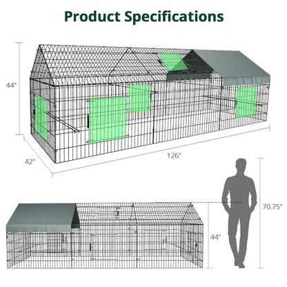 PawGiant Chicken Coop, Chicken Run Pen for Yard with Cover Outdoor Metal Portable Chicken Tractor Cage Enclosure Crate Outside for Small Animals Duck Rabbit Hen 130"×40"×40" - size: 130.0"L x 40.0"W x 40.0"H