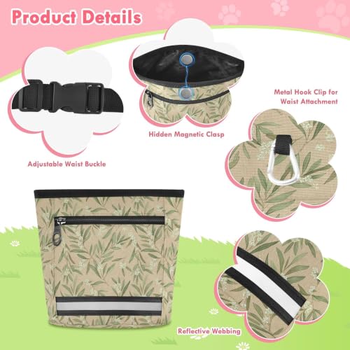 Leaves Water-Resistant Dog Treat Pouch, 3 Ways to Wear Treat Bag with Magnetic Closure & Reflective Strip, Hands-Free for Pet Training, Walking