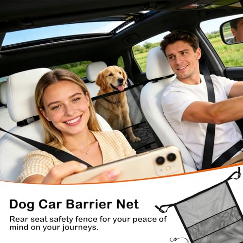 Dog Car Barrier Net Divider with 2 Large Storage Pockets | Easy to Install, Universal for Car, SUV, Truck