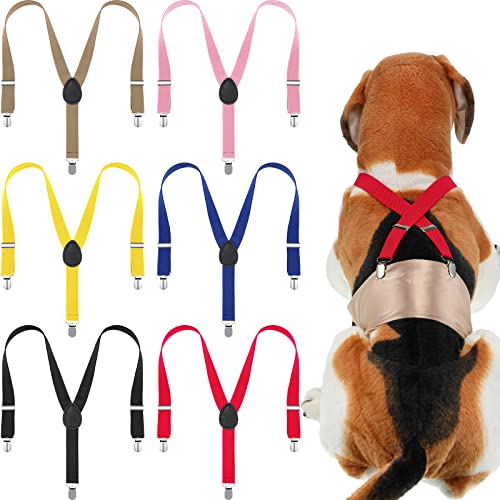 Sanwuta 6 Pieces Dog Diapers Suspenders for Female Male Dog 3 Clips Dog Diapers Suspender for Dogs Diaper Keeper Suspender for Dog Skirt, Dog Dress, 6 Colors