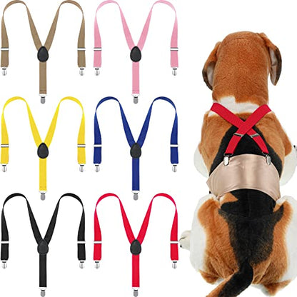 Sanwuta 6 Pieces Dog Diapers Suspenders for Female Male Dog 3 Clips Dog Diapers Suspender for Dogs Diaper Keeper Suspender for Dog Skirt, Dog Dress, 6 Colors