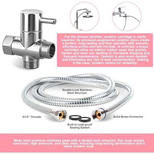 Dog Shower Attachment with 6.6FT Shower Hose, 8 Sprayer Modes Dog Washing Hose Attachment for Bathroom & Bathtub, Outdoor Use Dog Washing Kit with Pet Grooming Glove Shampoo Dispenser and Holder