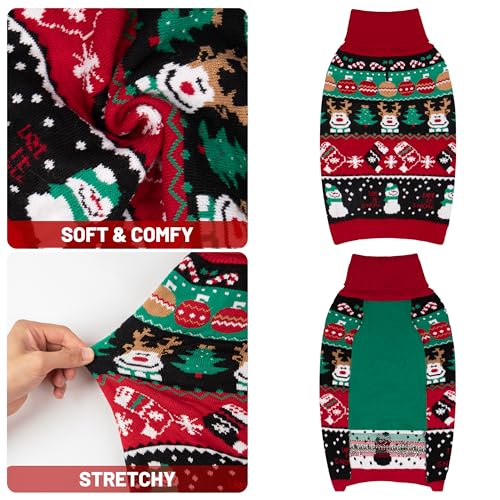 cyeollo Dog Christmas Sweater, Dog Winter Clothes for Small Dogs Turtleneck Warm Puppy Sweater with Leash Hole Soft Xmas Sweaters Female & Male Appeal, M - color: Christmas Reindeer, size: Medium