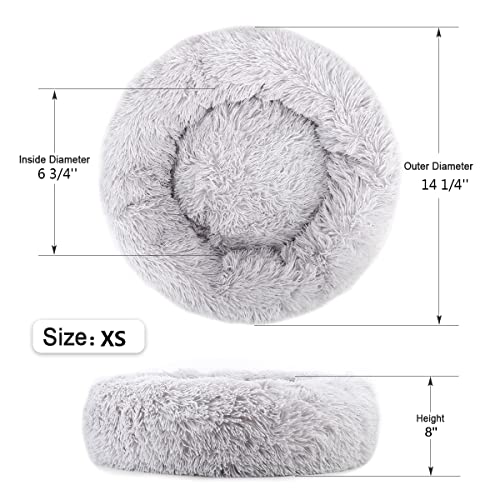 NOYAL Calming Donut Dog Bed for Small to Medium Dogs & Cats - Plush Faux Fur Anti-Anxiety Pet Bed with Machine Washable Cover & Non-Slip Base - color: Light gray, size: X-Small 15.7''