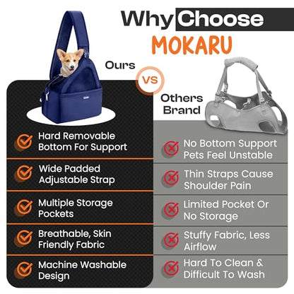Small Dog Sling Carrier Bag, Hands-Free Dog Carrier Sling with Safety Buckle, Breathable Mesh, Adjustable Strap, Padded Back, Storage Pockets, Pet Carrier for Dogs, Cats, Puppies up to 8–10 lbs - color: Blue